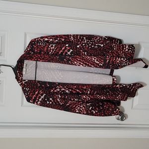 red and black print blazer